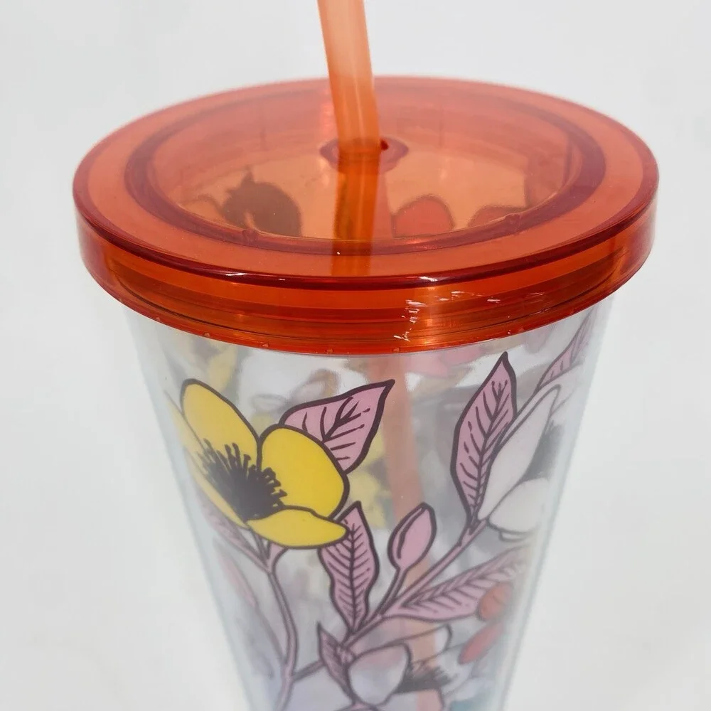 Rare Starbucks Poppy Flowers 24oz Acrylic Cold Cup Tumbler Red Lid & Straw
